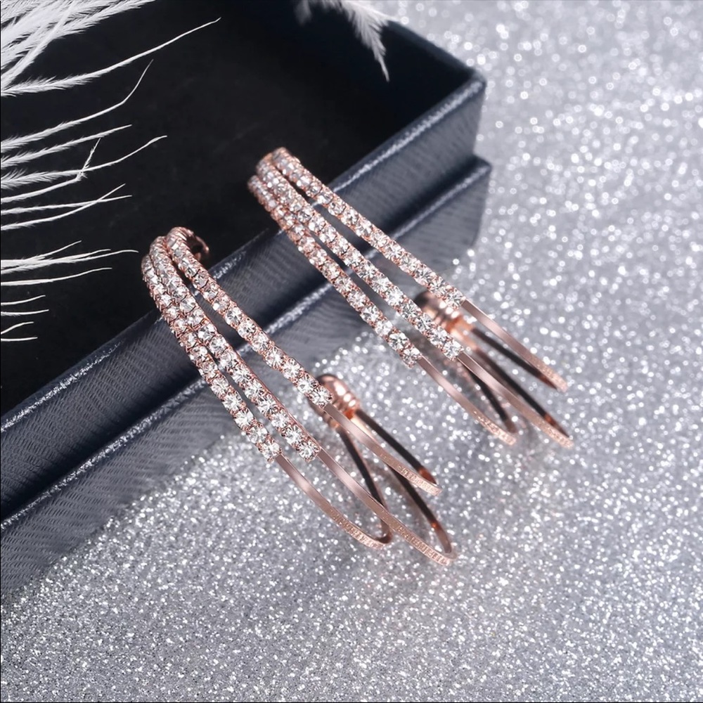 New Women’s Multilayer Round Diamond Earrings - Picture 8 of 10
